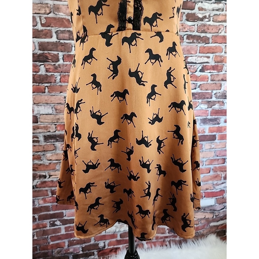 Forever 21 Boutique Dress M Horses Equestrian Rodeo Western Line‎ Dancing Copper - Picture 4 of 14